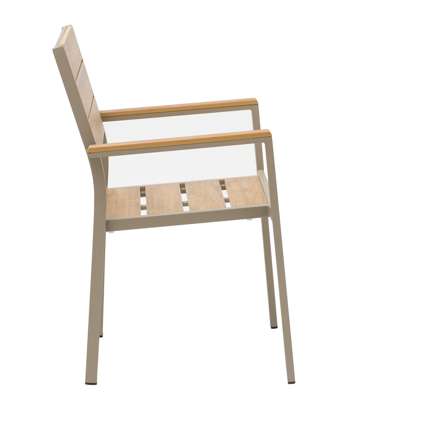 Teak Outdoor Armchair – Aluminum Frame with Plastic Wood Slats (22" W x 33" H)