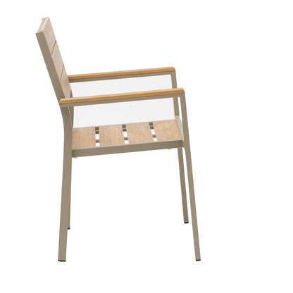 Teak Outdoor Armchair – Aluminum Frame with Plastic Wood Slats (22" W x 33" H)