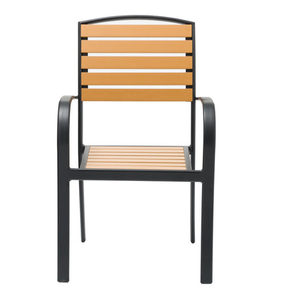 Natural Wood Outdoor Armchair with Black Aluminum Frame and Plastic Wood Slats