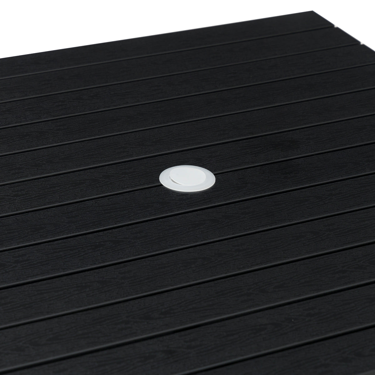 Square Outdoor Dining Table – Aluminum Frame with Teak-Look Plastic Wood Slats (35.4" x 35.4")