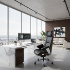 Luxury Executive Office Chair with Wood Accent Back & Ergonomic High-Back Design