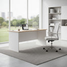 Switch Natural Wood Veneer Desk with Cable Cutouts – White Base 3 image