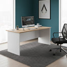 Switch Natural Wood Veneer Desk with Cable Cutouts – White Base 4 image