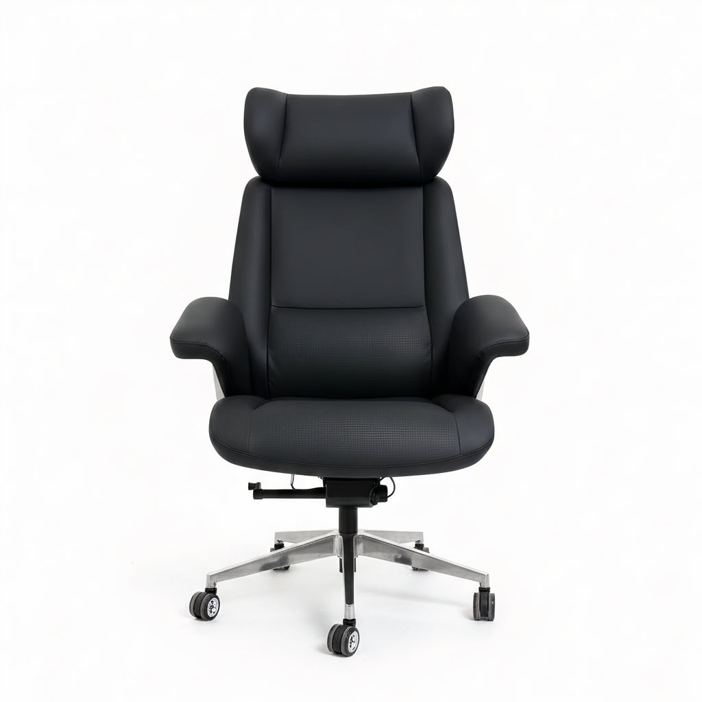 Luxury Executive Office Chair with Wood Accent Back & Ergonomic High-Back Design