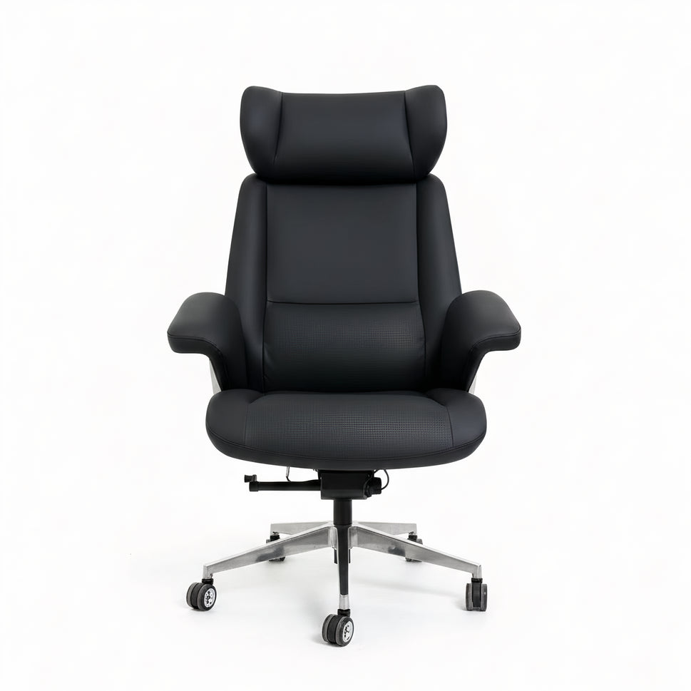Luxury Executive Office Chair with Wood Accent Back & Ergonomic High-Back Design