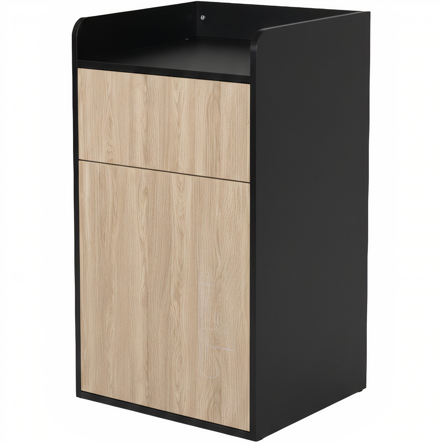 25 Gallon Indoor Commercial Trash Bin with Swing Door – Modern Wood Panel Design