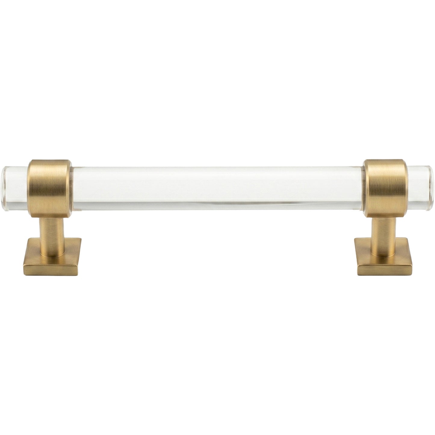 6" Clear Acrylic Cabinet Pull with Brushed Brass Ends – Modern Drawer Handle for Kitchen & Bathroom Cabinets 5.06" Opening to Opening