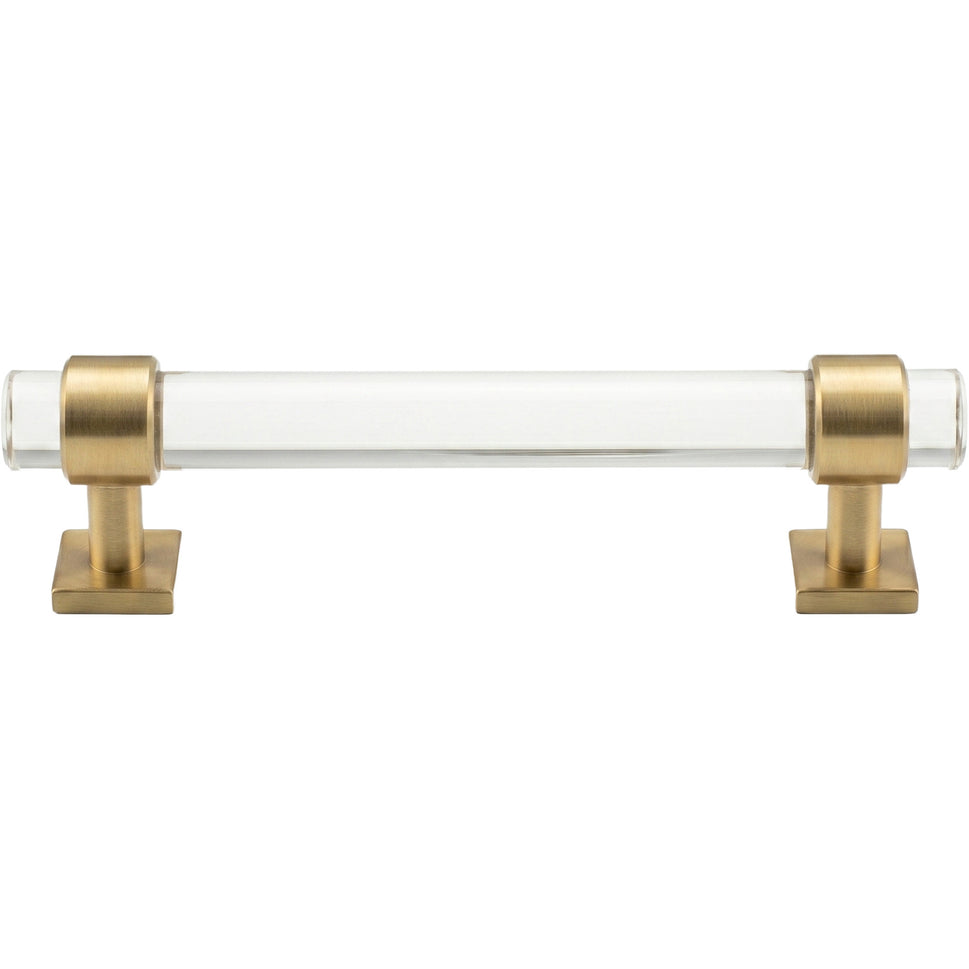 6" Clear Acrylic Cabinet Pull with Brushed Brass Ends – Modern Drawer Handle for Kitchen & Bathroom Cabinets 5.06" Opening to Opening