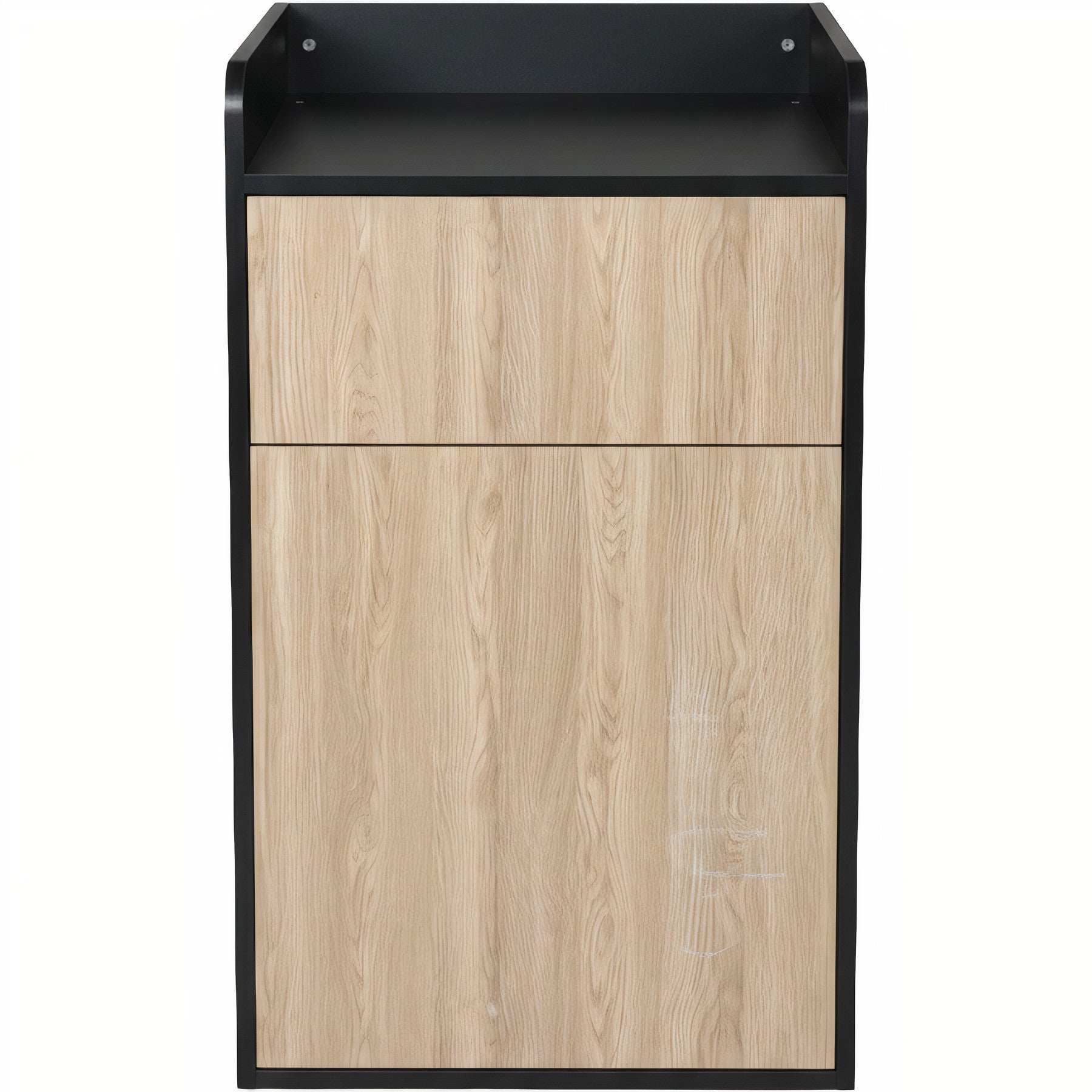 25 Gallon Indoor Commercial Trash Bin with Swing Door – Modern Wood Panel Design