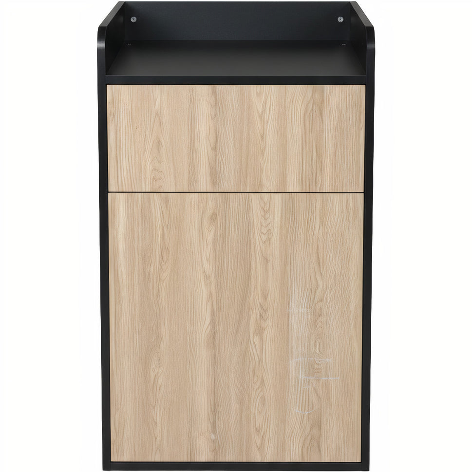 25 Gallon Indoor Commercial Trash Bin with Swing Door – Modern Wood Panel Design