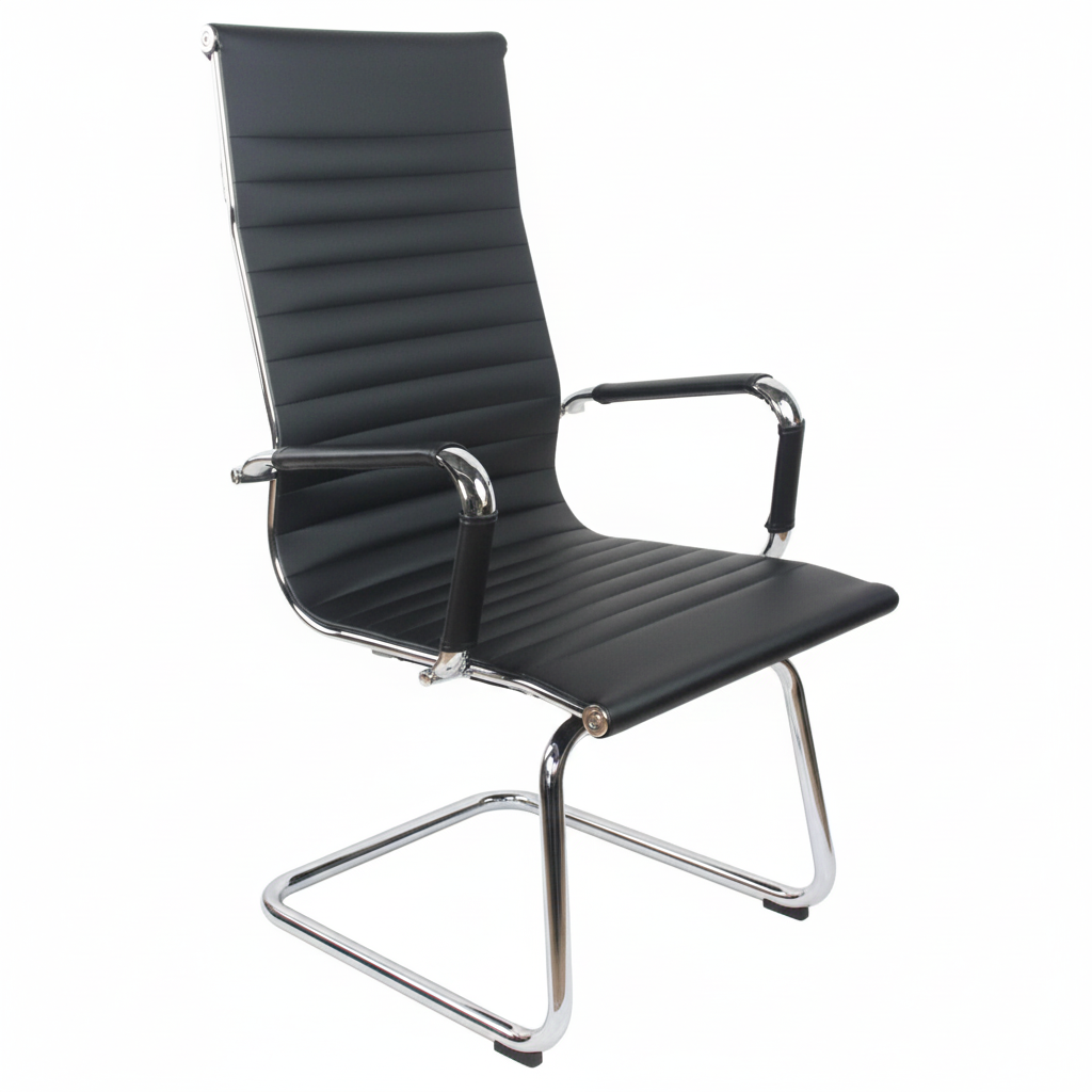 High Back PU Leather Executive Office Desk Chair Leather Height Adjustable Swivel Ribbed Ergonomic Conference Task Chair