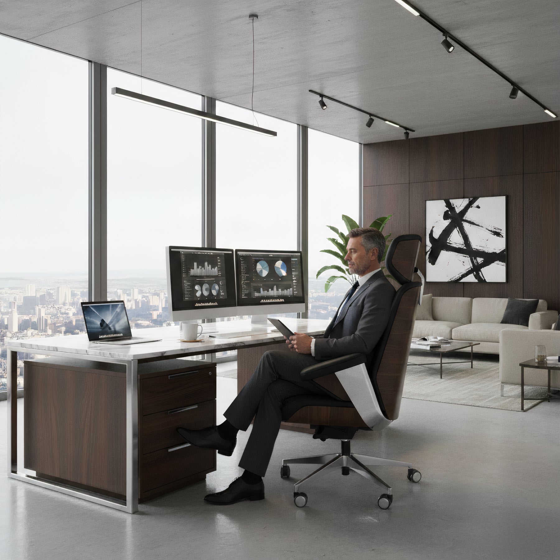 Luxury Executive Office Chair with Wood Accent Back & Ergonomic High-Back Design