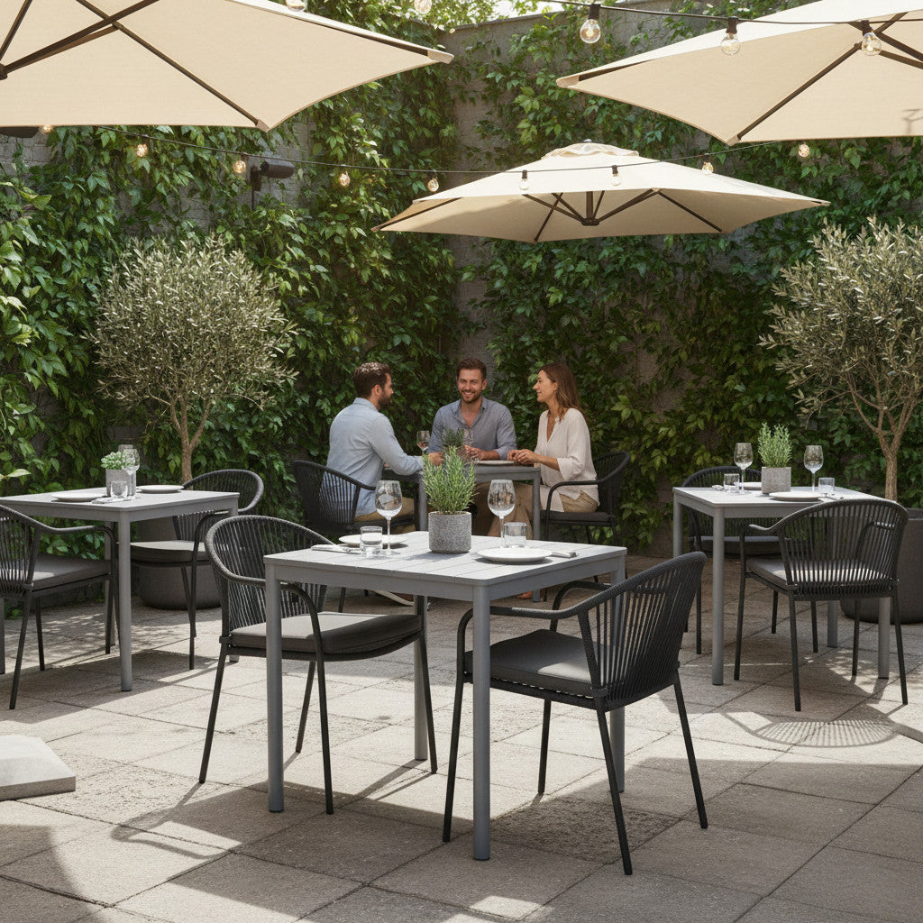 All-Weather Outdoor Dining Table – Square or Rectangular, PP Plastic Slatted Top