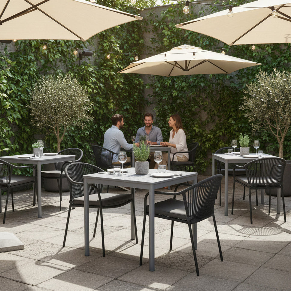 All-Weather Outdoor Dining Table – Square or Rectangular, PP Plastic Slatted Top