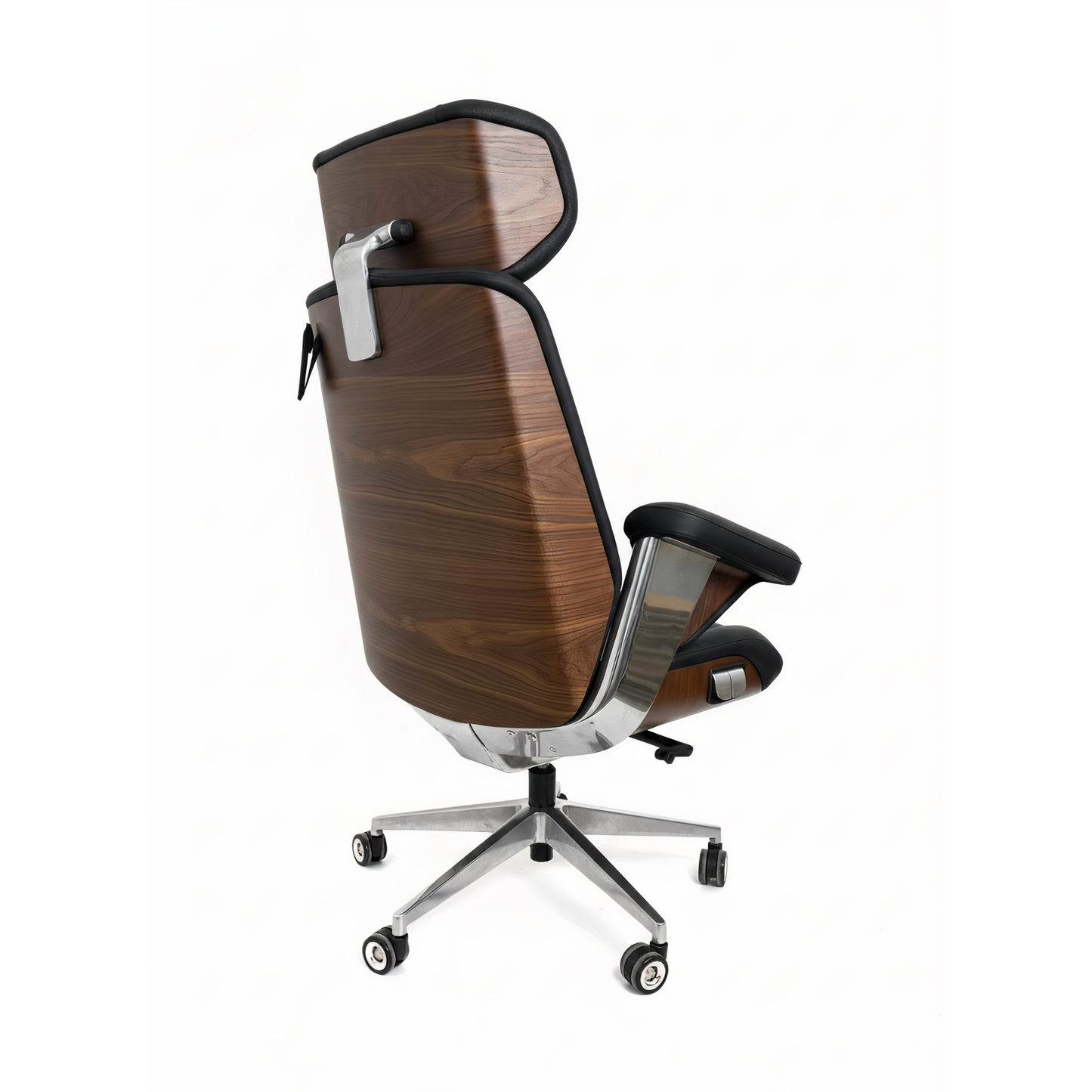 Luxury Executive Office Chair with Wood Accent Back & Ergonomic High-Back Design