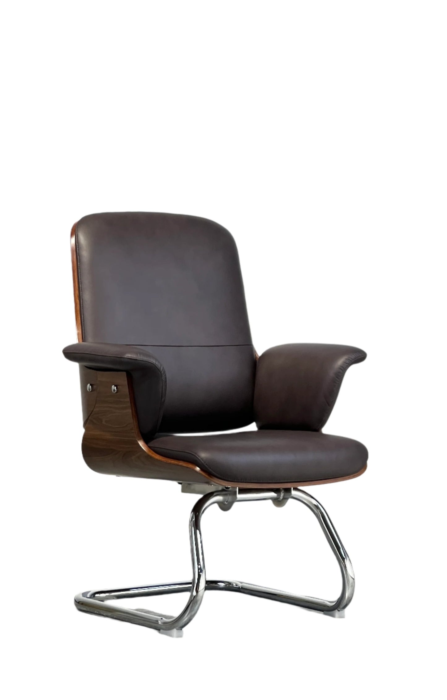 Faux Leather Upholstered Office Chair with Curved Wood Back Shell