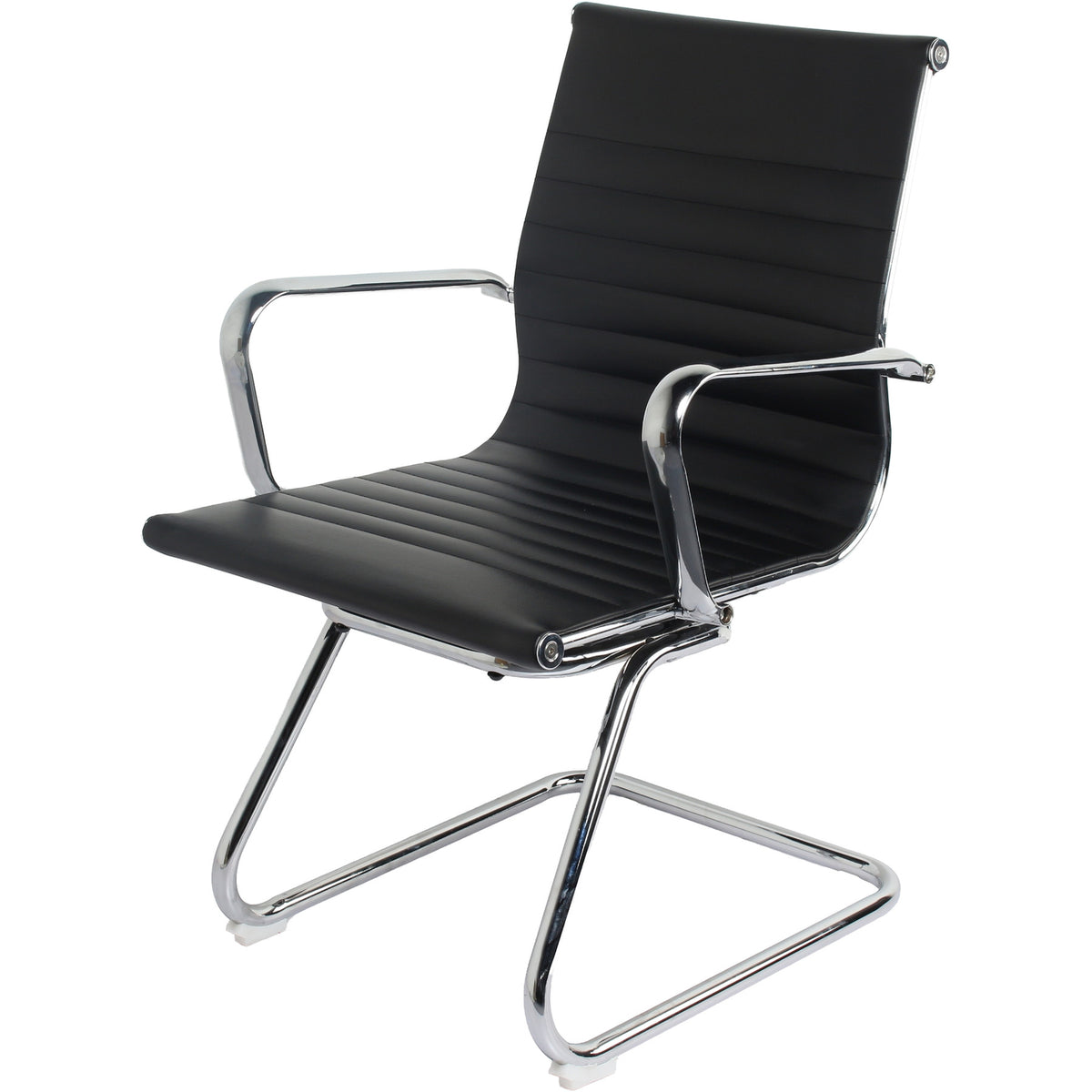 Set of 8 Cantilever Medium Back PU Leather Waiting Room Lobby Chair Leather Ribbed Ergonomic Conference Task Chair