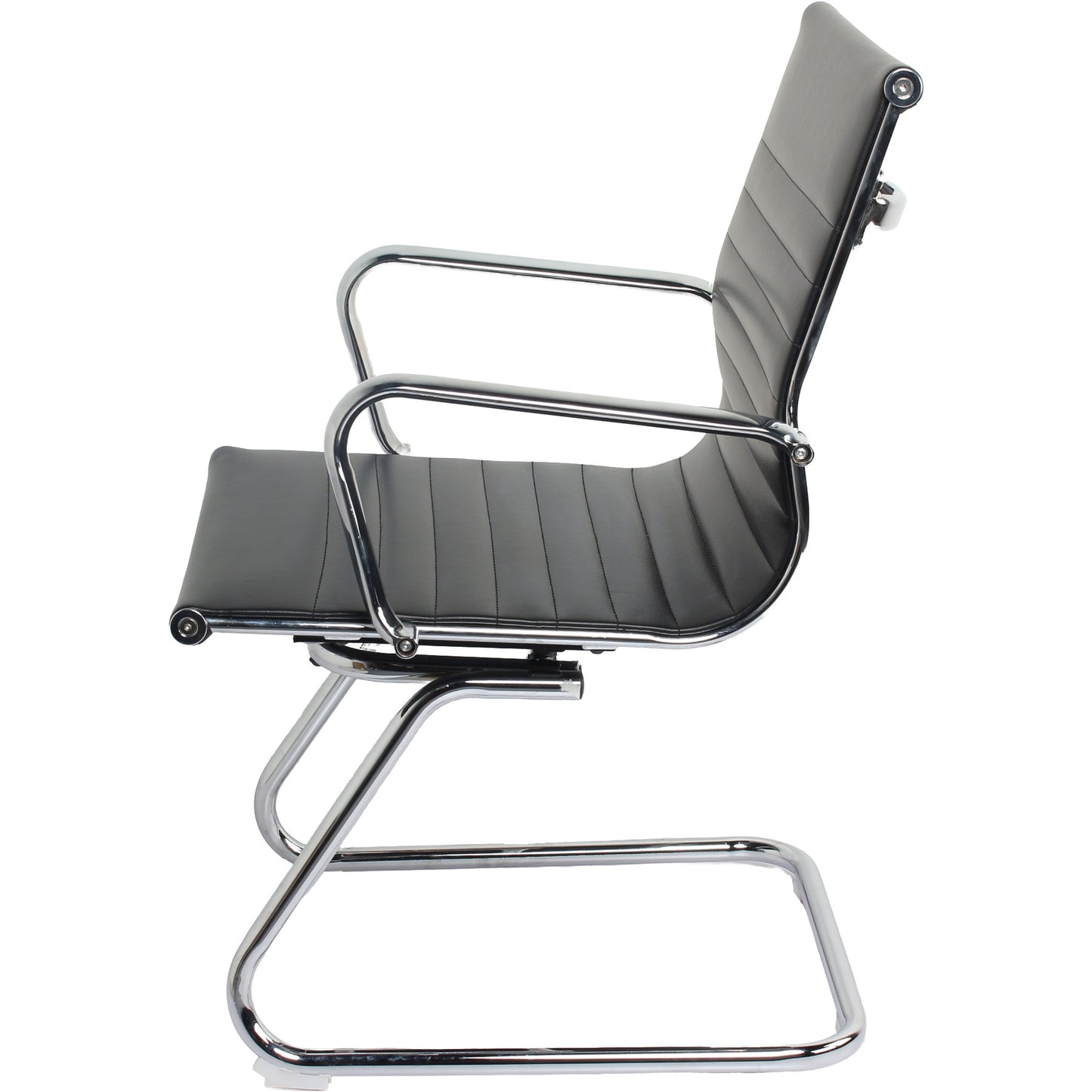 Set of 8 Cantilever Medium Back PU Leather Waiting Room Lobby Chair Leather Ribbed Ergonomic Conference Task Chair