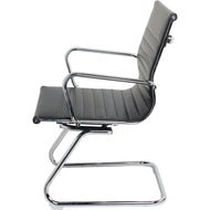 Set of 8 Cantilever Medium Back PU Leather Waiting Room Lobby Chair Leather Ribbed Ergonomic Conference Task Chair