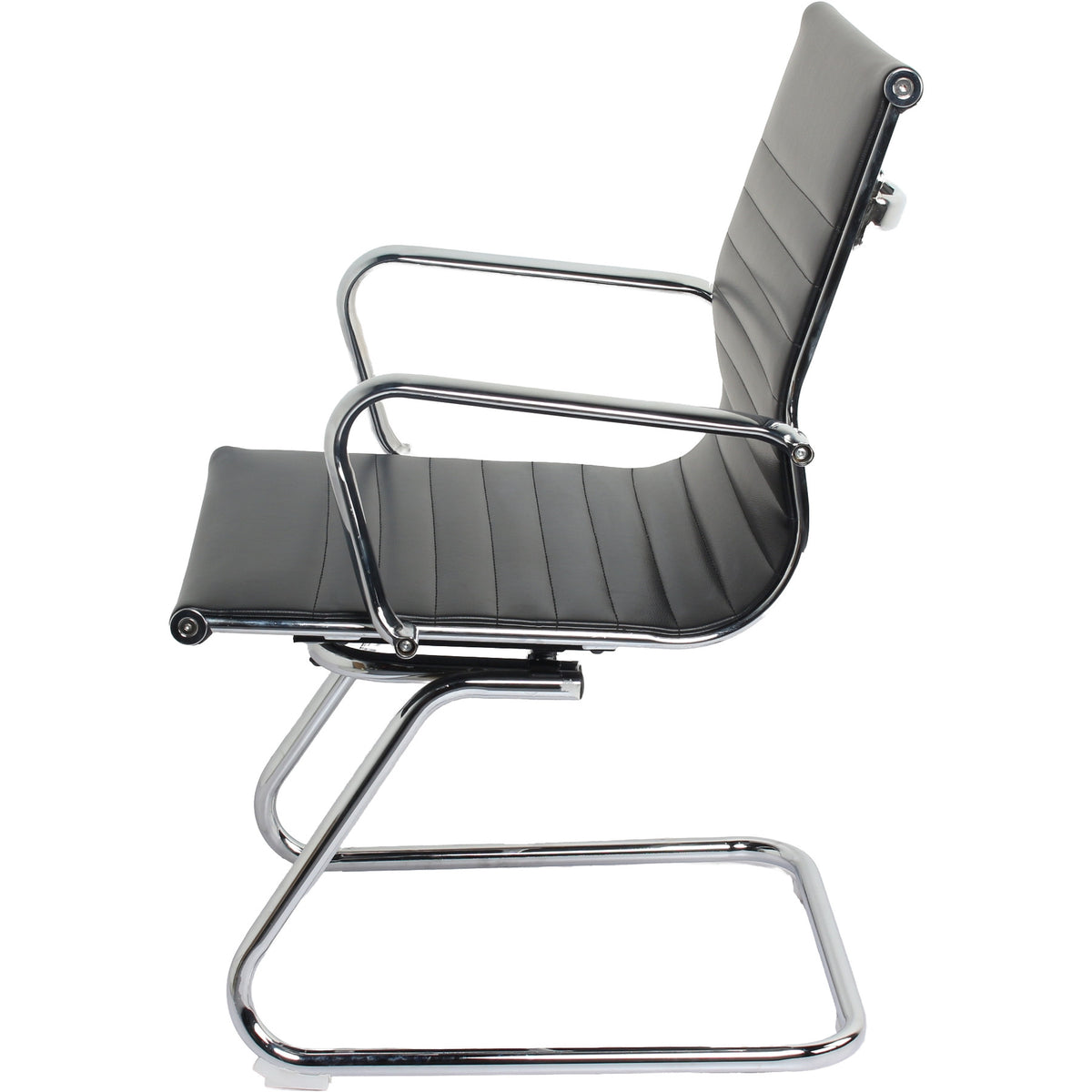 Set of 8 Cantilever Medium Back PU Leather Waiting Room Lobby Chair Leather Ribbed Ergonomic Conference Task Chair