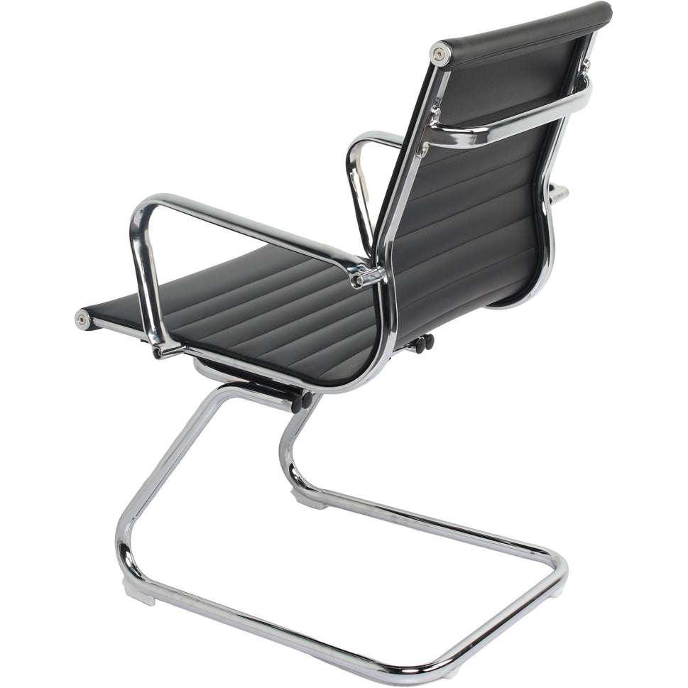 Set of 8 Cantilever Medium Back PU Leather Waiting Room Lobby Chair Leather Ribbed Ergonomic Conference Task Chair