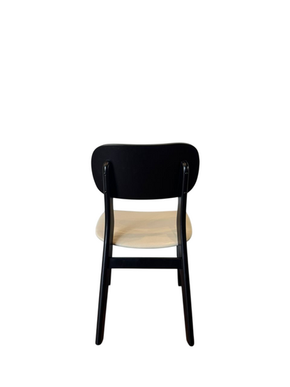 Black Rectangular-Back Wood Dining Chair with Cream PU Upholstery