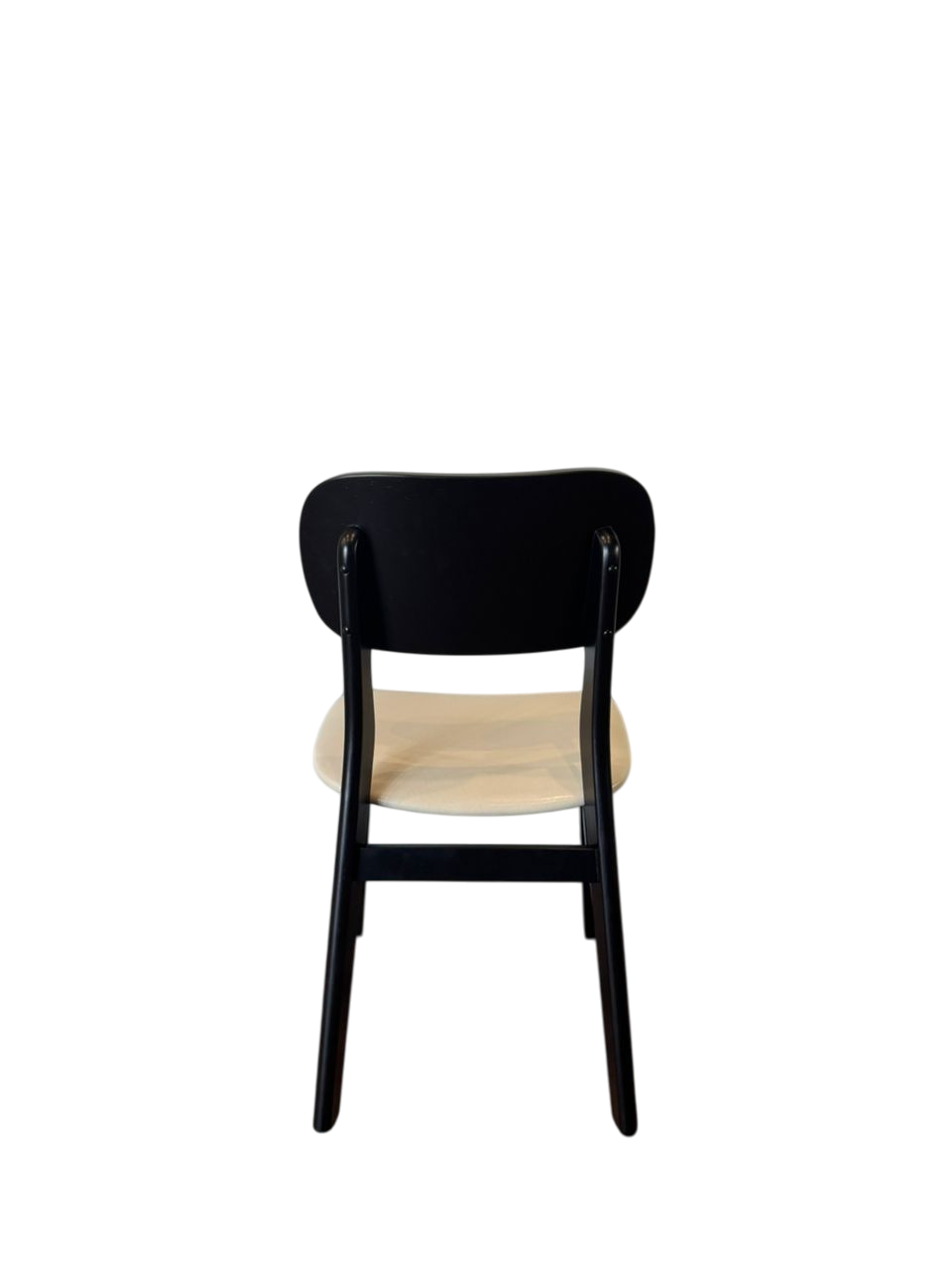 Set of 2 Black Rectangular-Back Wood Dining Chair with Cream PU Upholstery