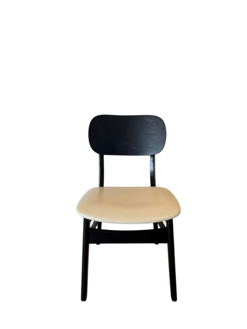 Set of 2 Black Rectangular-Back Wood Dining Chair with Cream PU Upholstery
