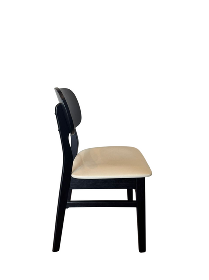 Black Rectangular-Back Wood Dining Chair with Cream PU Upholstery