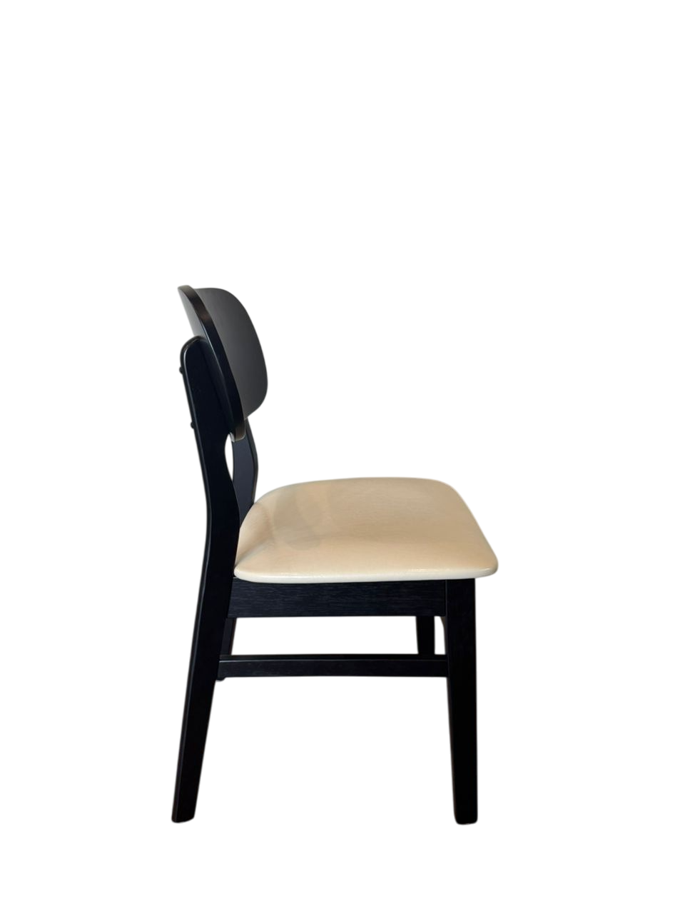 Set of 2 Black Rectangular-Back Wood Dining Chair with Cream PU Upholstery