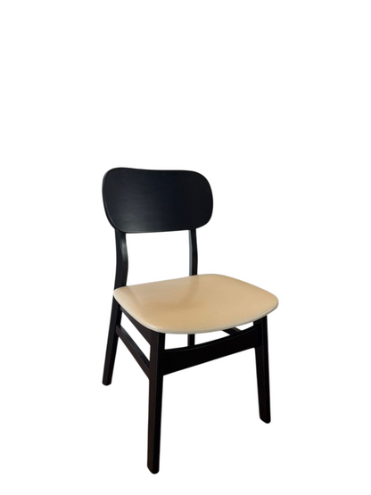 Black Rectangular-Back Wood Dining Chair with Cream PU Upholstery