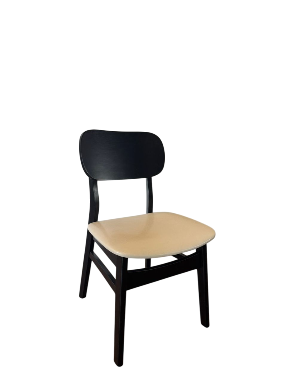 Set of 2 Black Rectangular-Back Wood Dining Chair with Cream PU Upholstery