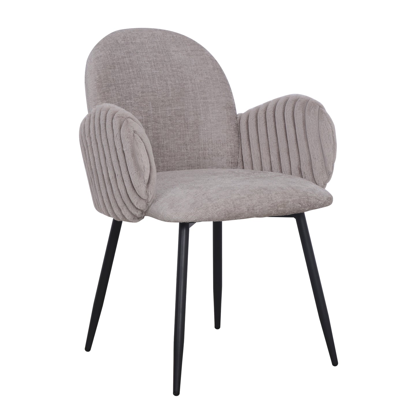 Modern Upholstered Dining Chair with Tufted Armrests and Metal Legs