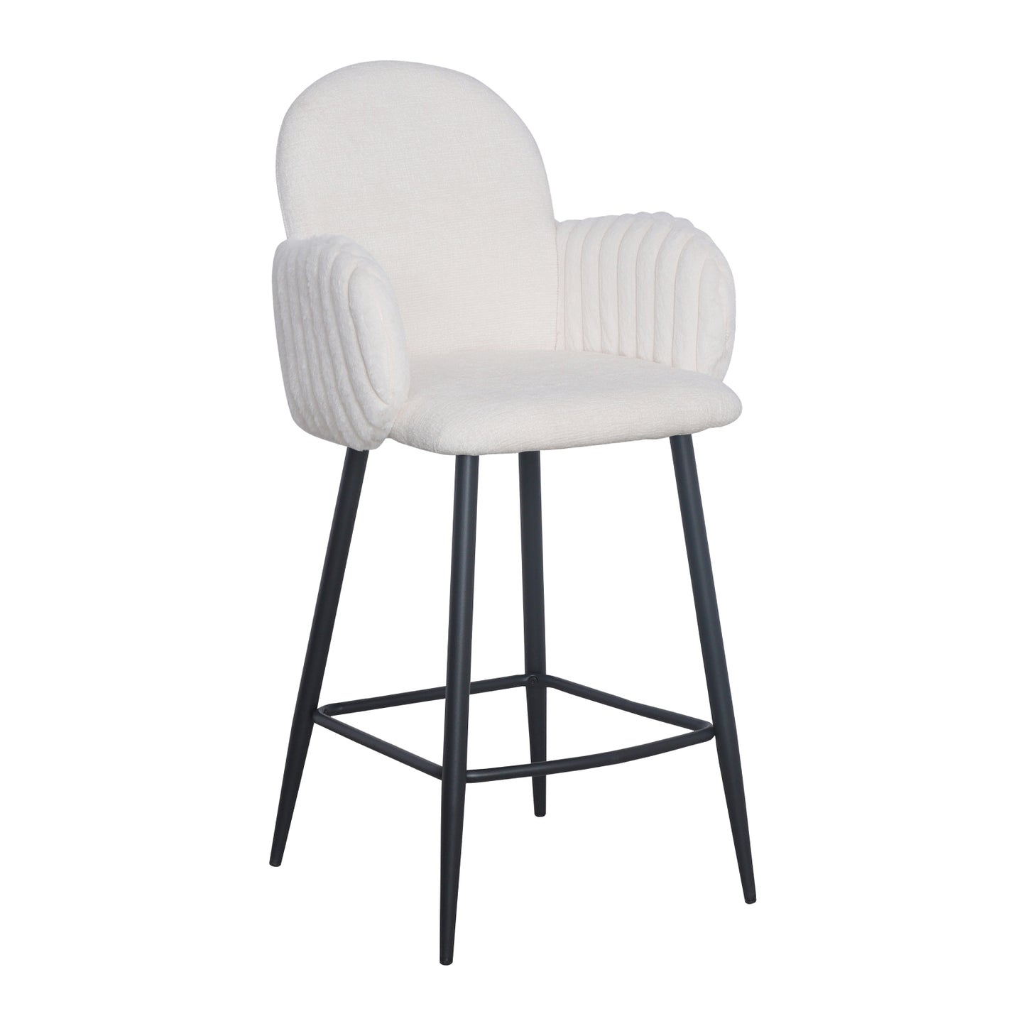 Modern Upholstered Bar Stool with Tufted Armrests and Metal Base