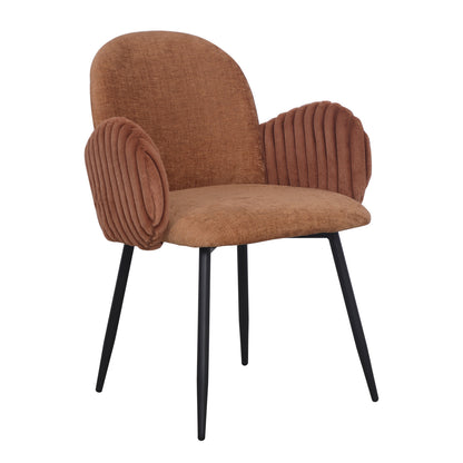 Modern Upholstered Dining Chair with Tufted Armrests and Metal Legs