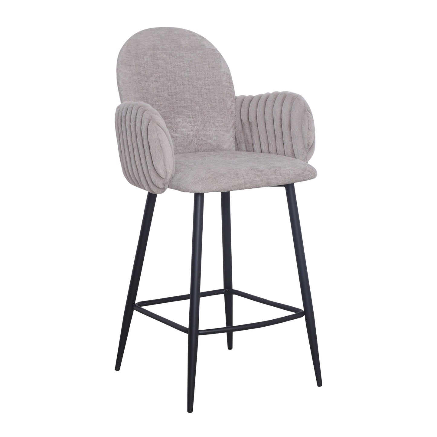 Modern Upholstered Bar Stool with Tufted Armrests and Metal Base