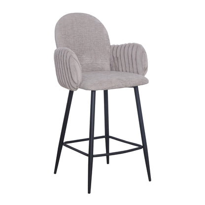 Set of 2 Modern Upholstered Bar Stool with Tufted Armrests and Metal Base