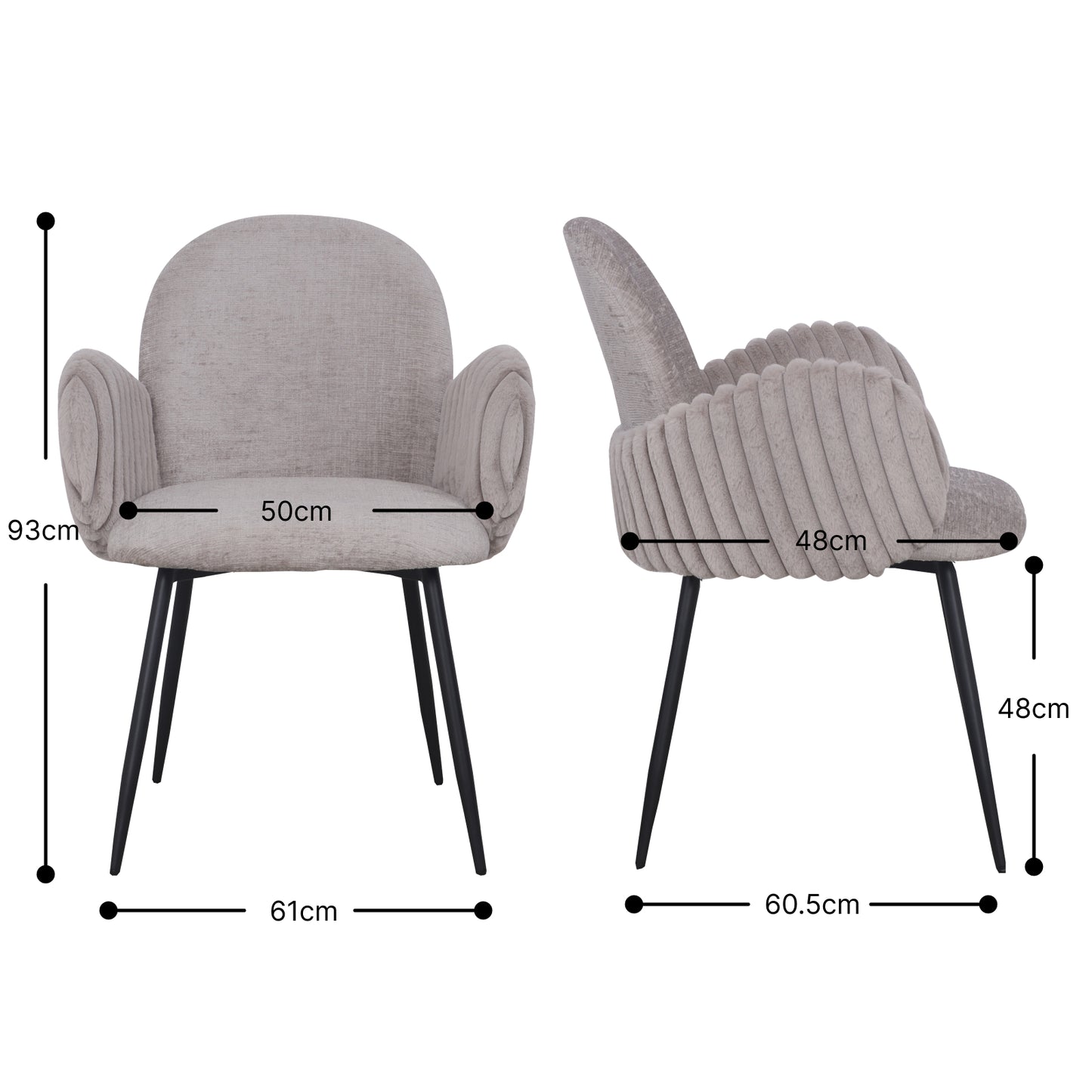 Modern Upholstered Dining Chair with Tufted Armrests and Metal Legs