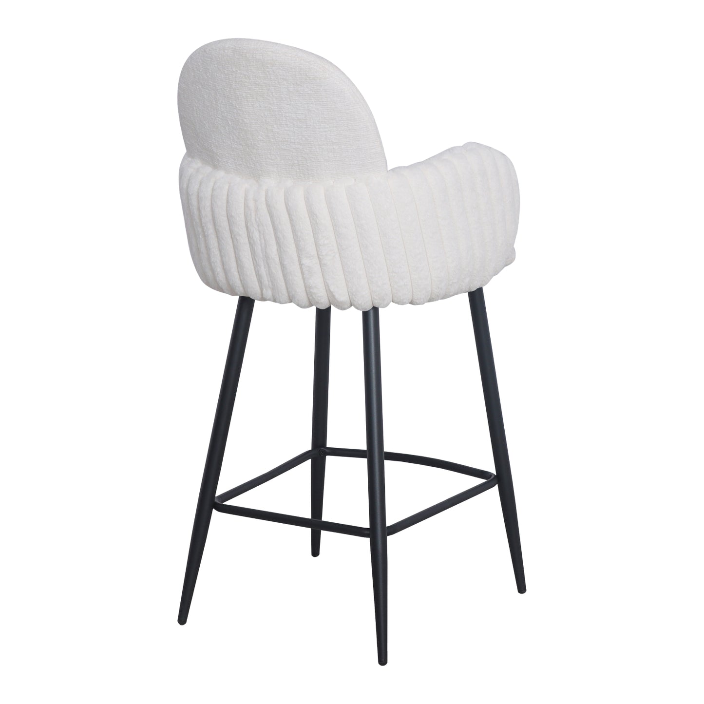 Modern Upholstered Bar Stool with Tufted Armrests and Metal Base