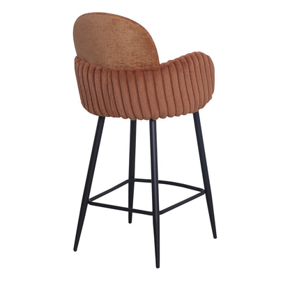 Modern Upholstered Bar Stool with Tufted Armrests and Metal Base