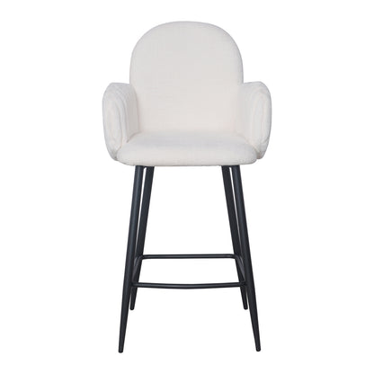 Modern Upholstered Bar Stool with Tufted Armrests and Metal Base