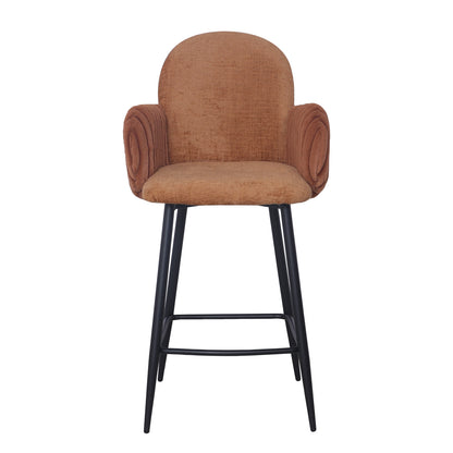 Set of 2 Modern Upholstered Bar Stool with Tufted Armrests and Metal Base