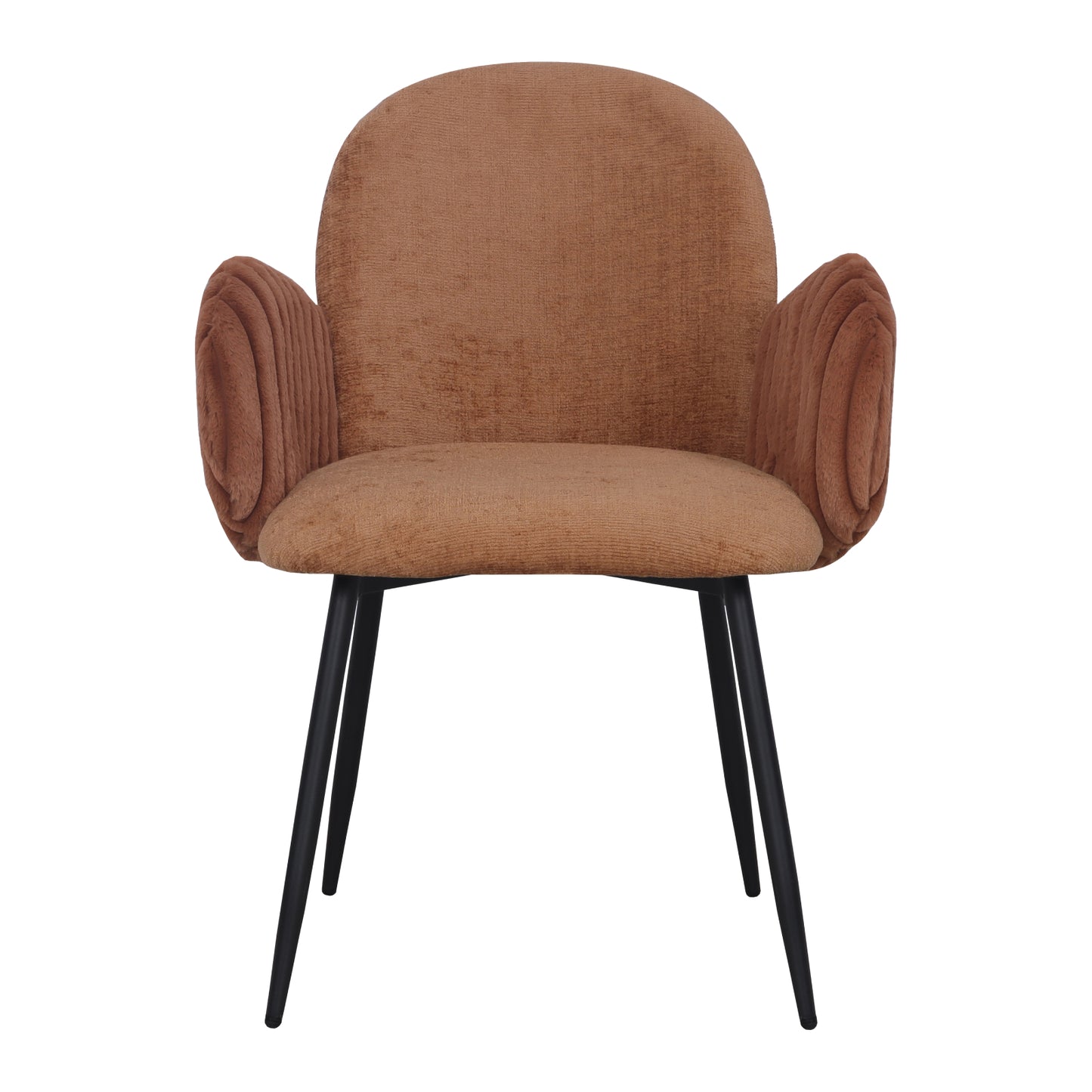 Modern Upholstered Dining Chair with Tufted Armrests and Metal Legs