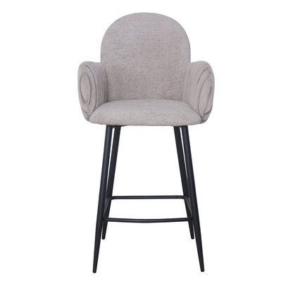 Modern Upholstered Bar Stool with Tufted Armrests and Metal Base