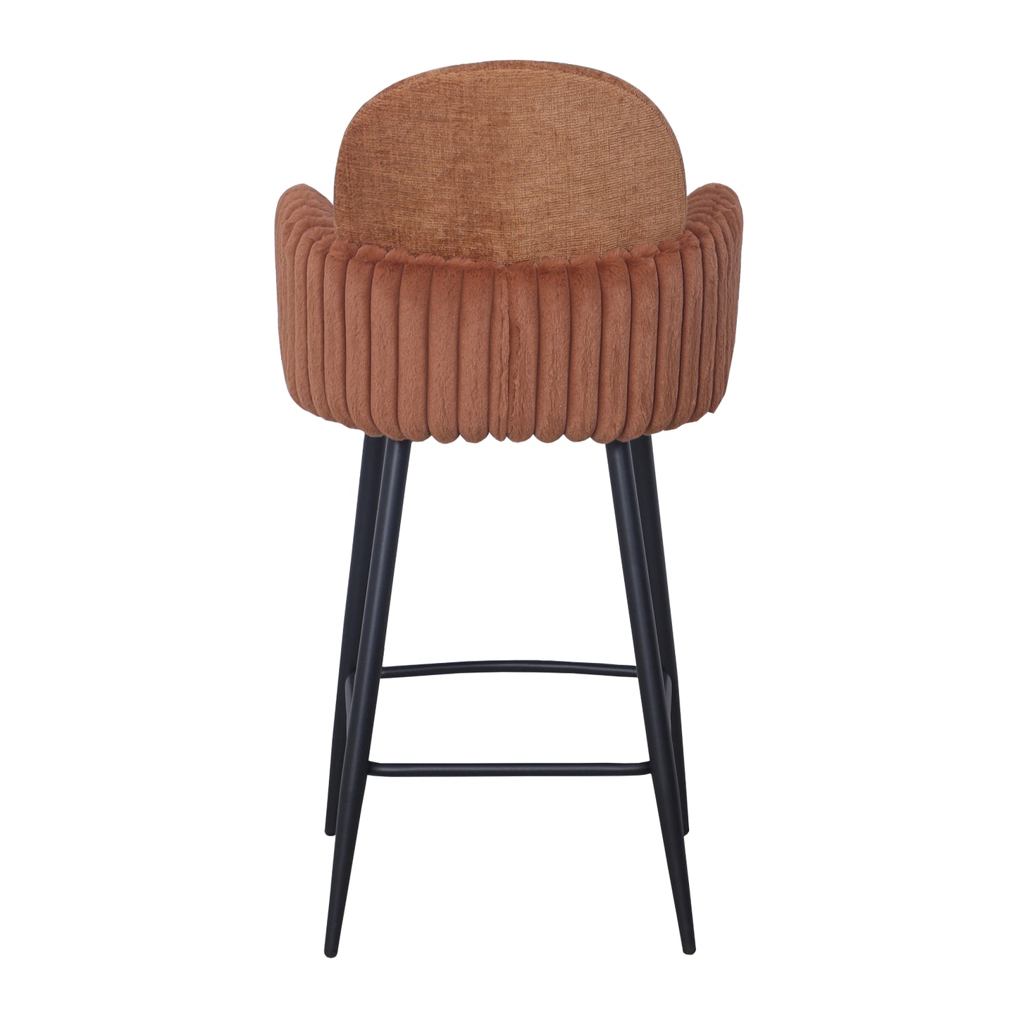 Modern Upholstered Bar Stool with Tufted Armrests and Metal Base