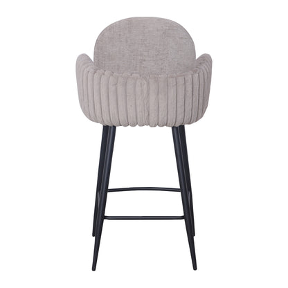 Modern Upholstered Bar Stool with Tufted Armrests and Metal Base