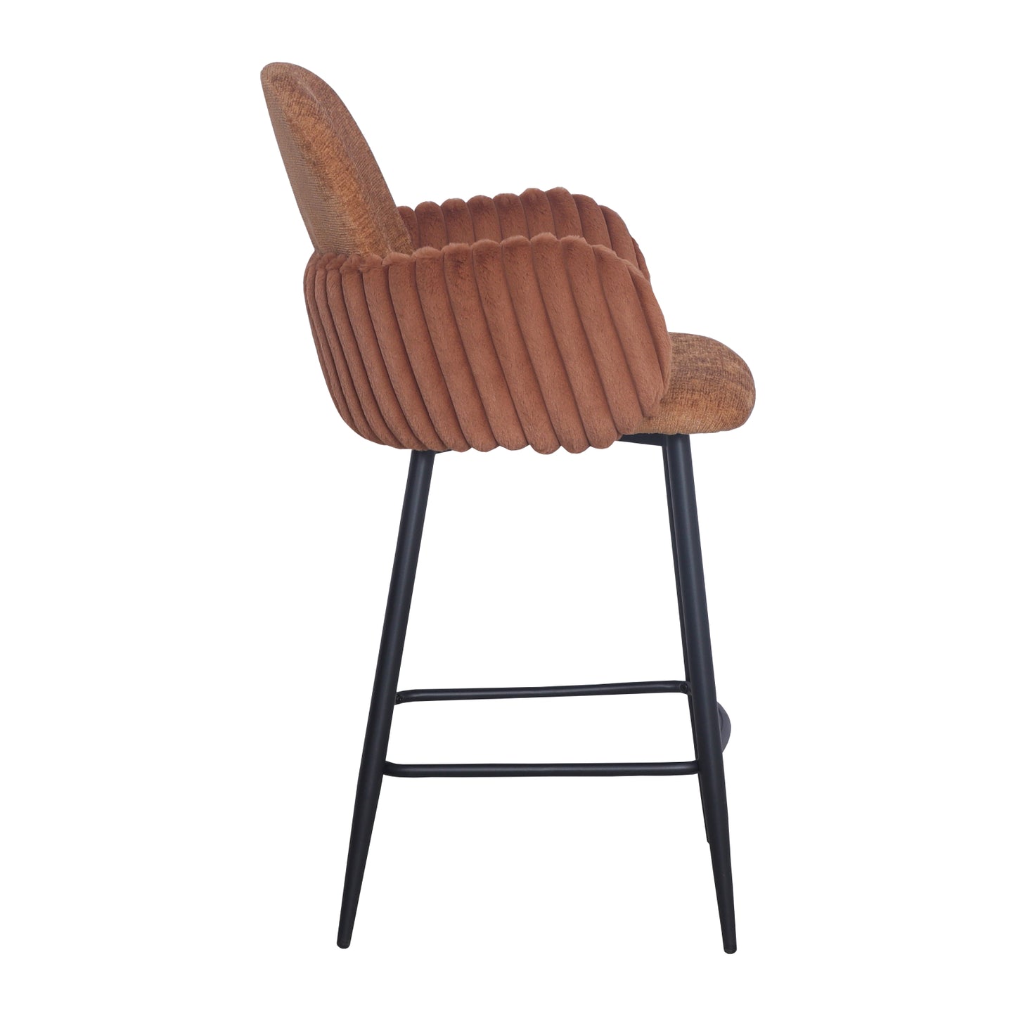 Modern Upholstered Bar Stool with Tufted Armrests and Metal Base