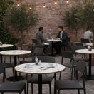 Switch Commercial-Grade Indoor &amp; Outdoor Table with Reinforced Stone-Composite Top: Round White Marble-Like with Gold Trim 2 image