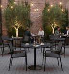 Commercial-Grade Indoor & Outdoor Table with Reinforced Stone-Composite Top: Round Black Marble-Like