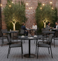 Commercial-Grade Indoor & Outdoor Table with Reinforced Stone-Composite Top: Round Black Marble-Like